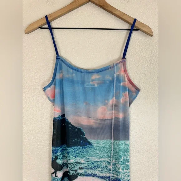 Celandine Printed Mesh Midi Dress Surfs Up Scene Print Small $88 Anthropologie - Picture 7 of 15